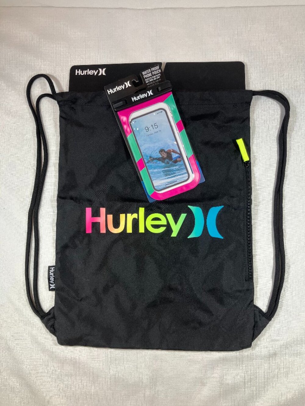 NWT Hurley Set Of Drawstring Bag & Waterproof Phone Pouch